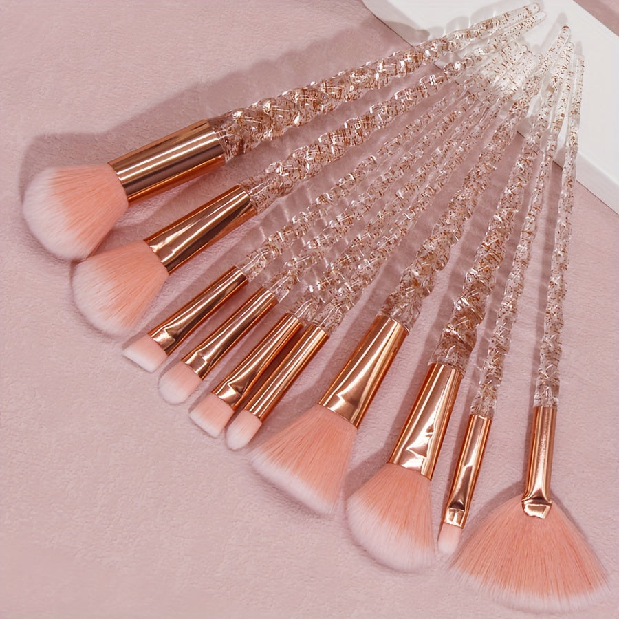 10pcs Oval Makeup Brush Set with Nylon Bristles & ABS Plastic Handles - Alcohol-Free, Perfect for Foundation, Eyeliner, Eye Shadow, Lip Brush - Ideal Beauty Gift for Halloween, Beauty Essentials|Elegant Brush Set|Durable Make